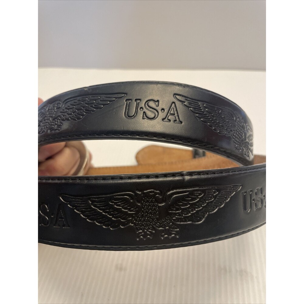 Black Leather Belt 30-32 USA And Eagles Stamped.